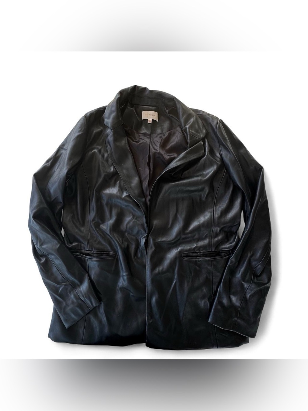 Skies Are Blue Women’s Black Faux Leather Blazer Jacket Size Large Vegan Leather